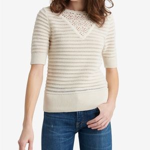 Lucky Brand Crochet Elbow-Sleeve Cotton Sweater